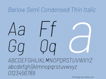 Barlow Semi Condensed Thin Italic Version 1.202 Font Sample