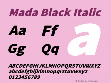 Mada Black Italic Version 1.004 Font Sample