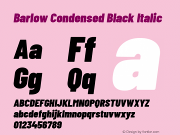 Barlow Condensed Black Italic Version 1.203 Font Sample