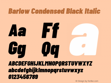 Barlow Condensed Black Italic Version 1.203 Font Sample