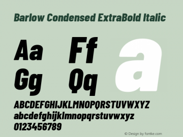 Barlow Condensed ExtraBold Italic Version 1.203 Font Sample