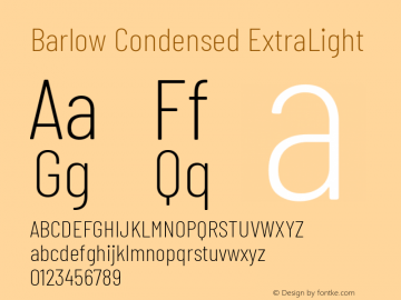 Barlow Condensed ExtraLight Version 1.203 Font Sample