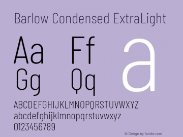 Barlow Condensed ExtraLight Version 1.203 Font Sample