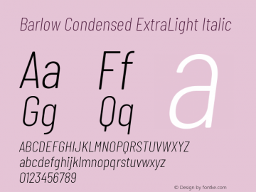 Barlow Condensed ExtraLight Italic Version 1.203 Font Sample