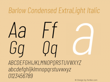 Barlow Condensed ExtraLight Italic Version 1.203 Font Sample