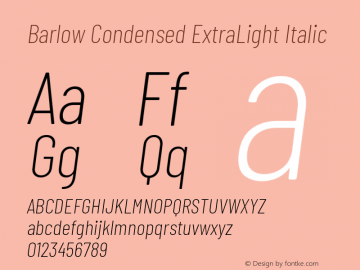 Barlow Condensed ExtraLight Italic Version 1.203 Font Sample