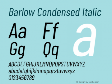 Barlow Condensed Italic Version 1.203;PS 001.203;hotconv 1.0.88;makeotf.lib2.5.64775 Font Sample