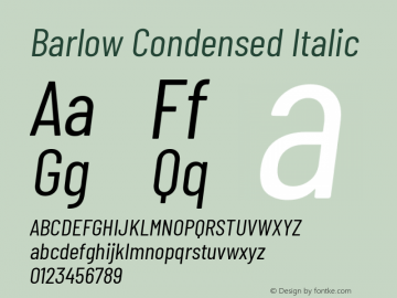 Barlow Condensed Italic Version 1.203 Font Sample