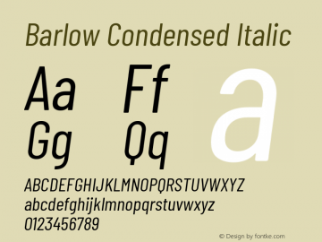 Barlow Condensed Italic Version 1.203 Font Sample