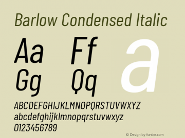 Barlow Condensed Italic Version 1.203 Font Sample