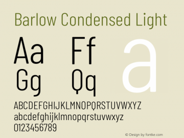 Barlow Condensed Light Version 1.203;PS 001.203;hotconv 1.0.88;makeotf.lib2.5.64775 Font Sample