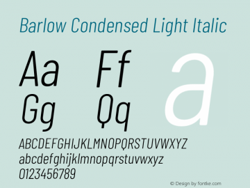 Barlow Condensed Light Italic Version 1.203;PS 001.203;hotconv 1.0.88;makeotf.lib2.5.64775 Font Sample