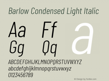 Barlow Condensed Light Italic Version 1.203 Font Sample