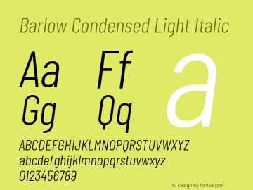 Barlow Condensed Light Italic Version 1.203 Font Sample