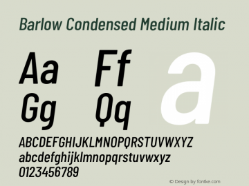 Barlow Condensed Medium Italic Version 1.203;PS 001.203;hotconv 1.0.88;makeotf.lib2.5.64775 Font Sample