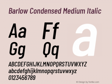 Barlow Condensed Medium Italic Version 1.203 Font Sample