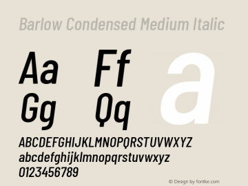 Barlow Condensed Medium Italic Version 1.203 Font Sample