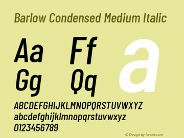 Barlow Condensed Medium Italic Version 1.203 Font Sample