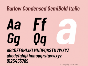 Barlow Condensed SemiBold Italic Version 1.203;PS 001.203;hotconv 1.0.88;makeotf.lib2.5.64775 Font Sample