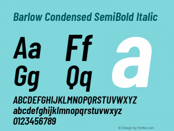 Barlow Condensed SemiBold Italic Version 1.203 Font Sample