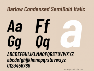 Barlow Condensed SemiBold Italic Version 1.203 Font Sample