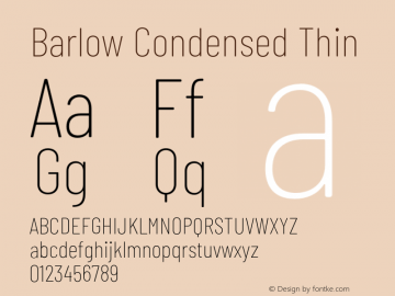 Barlow Condensed Thin Version 1.203;PS 001.203;hotconv 1.0.88;makeotf.lib2.5.64775 Font Sample