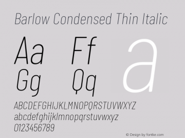 Barlow Condensed Thin Italic Version 1.203 Font Sample