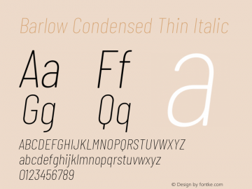 Barlow Condensed Thin Italic Version 1.203 Font Sample