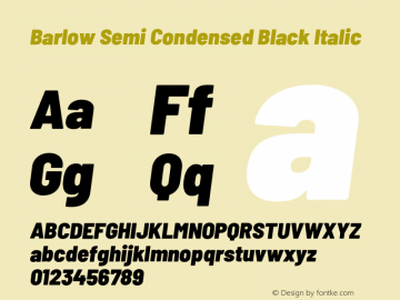 Barlow Semi Condensed Black Italic Version 1.203;PS 001.203;hotconv 1.0.88;makeotf.lib2.5.64775 Font Sample