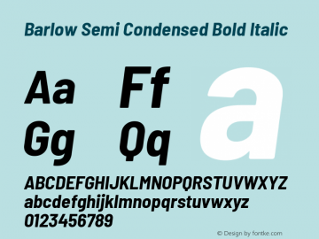 Barlow Semi Condensed Bold Italic Version 1.203 Font Sample
