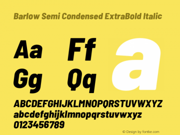 Barlow Semi Condensed ExtraBold Italic Version 1.203;PS 001.203;hotconv 1.0.88;makeotf.lib2.5.64775 Font Sample