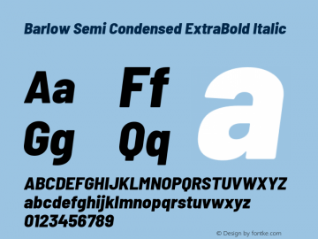 Barlow Semi Condensed ExtraBold Italic Version 1.203 Font Sample