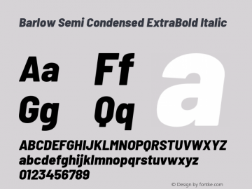 Barlow Semi Condensed ExtraBold Italic Version 1.203 Font Sample