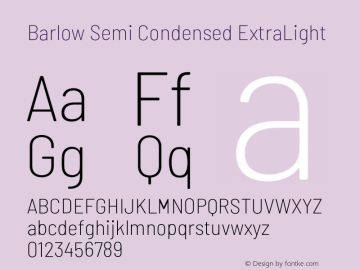 Barlow Semi Condensed ExtraLight Version 1.203;PS 001.203;hotconv 1.0.88;makeotf.lib2.5.64775 Font Sample