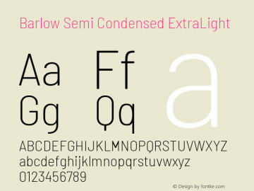 Barlow Semi Condensed ExtraLight Version 1.203 Font Sample