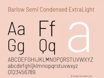 Barlow Semi Condensed ExtraLight Version 1.203 Font Sample