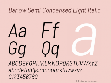 Barlow Semi Condensed Light Italic Version 1.203 Font Sample