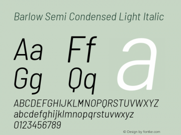 Barlow Semi Condensed Light Italic Version 1.203 Font Sample