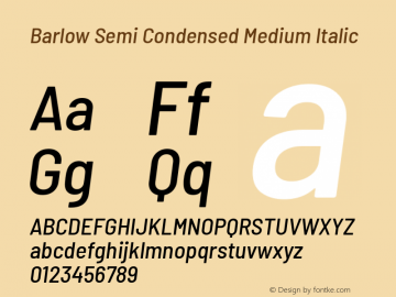 Barlow Semi Condensed Medium Italic Version 1.203 Font Sample