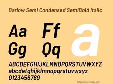 Barlow Semi Condensed SemiBold Italic Version 1.203;PS 001.203;hotconv 1.0.88;makeotf.lib2.5.64775 Font Sample