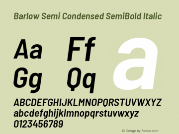 Barlow Semi Condensed SemiBold Italic Version 1.203 Font Sample