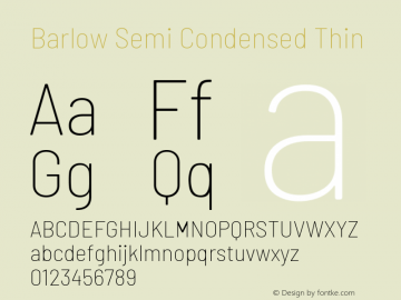 Barlow Semi Condensed Thin Version 1.203 Font Sample
