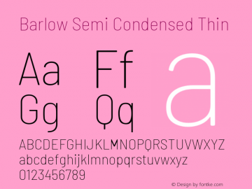 Barlow Semi Condensed Thin Version 1.203 Font Sample