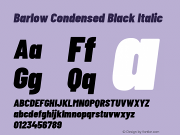 Barlow Condensed Black Italic Version 1.204 Font Sample