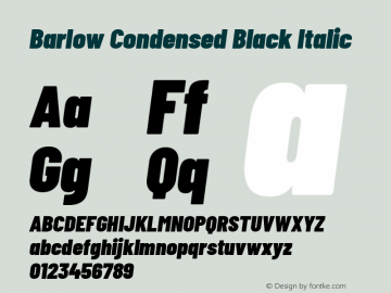 Barlow Condensed Black Italic Version 1.204 Font Sample