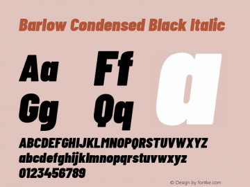 Barlow Condensed Black Italic Version 1.204 Font Sample