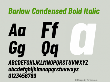 Barlow Condensed Bold Italic Version 1.204 Font Sample