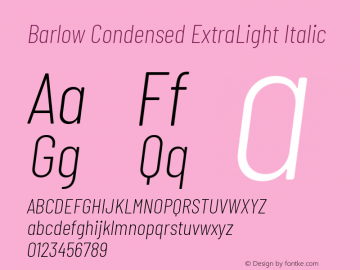 Barlow Condensed ExtraLight Italic Version 1.204 Font Sample