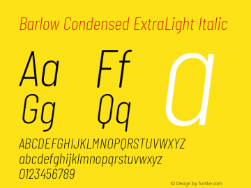 Barlow Condensed ExtraLight Italic Version 1.204 Font Sample