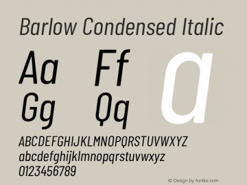 Barlow Condensed Italic Version 1.204;PS 001.204;hotconv 1.0.88;makeotf.lib2.5.64775 Font Sample